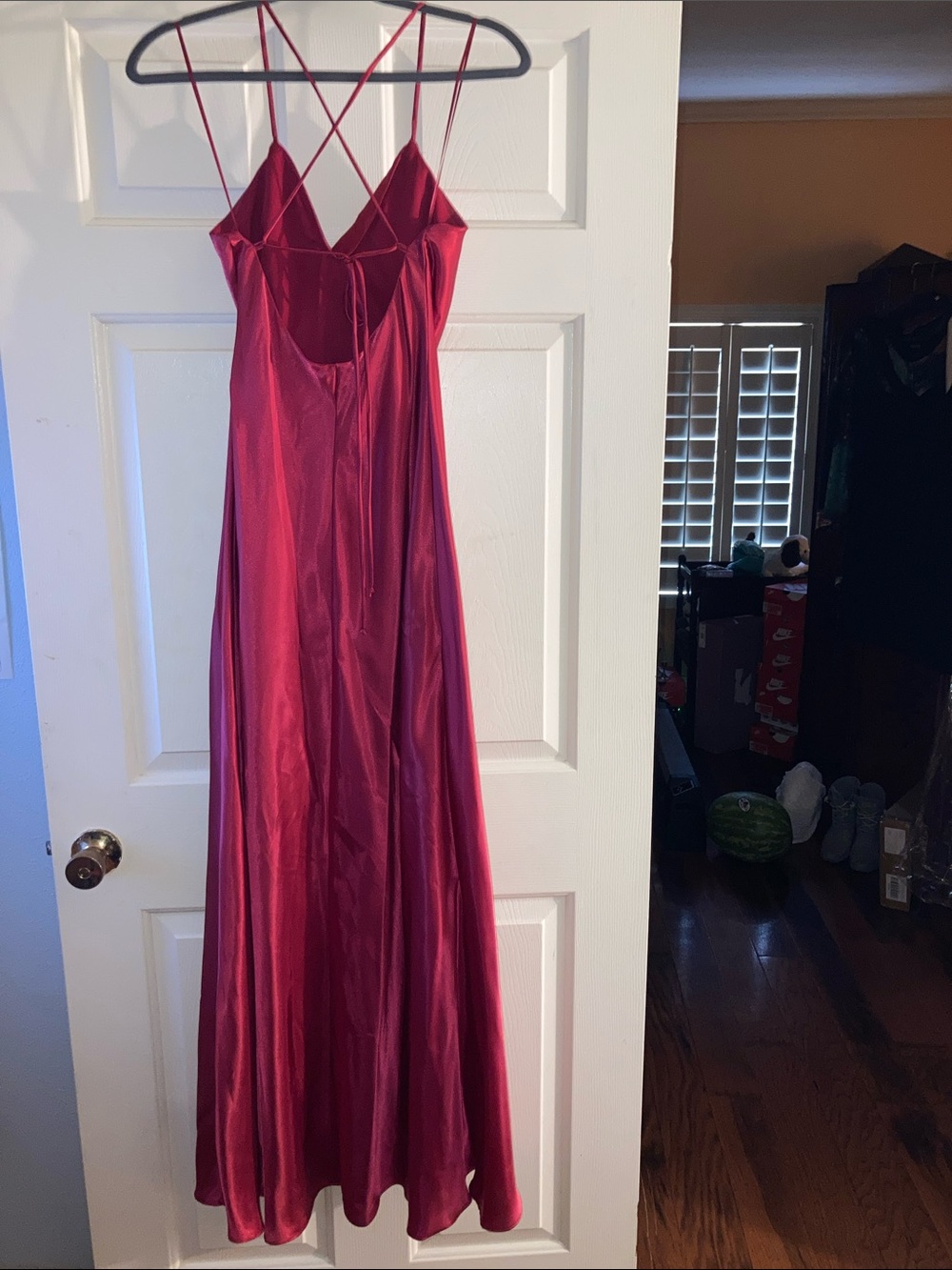 Satin Burgundy Cowl Neck Slip Dress - Picture 3 of 4